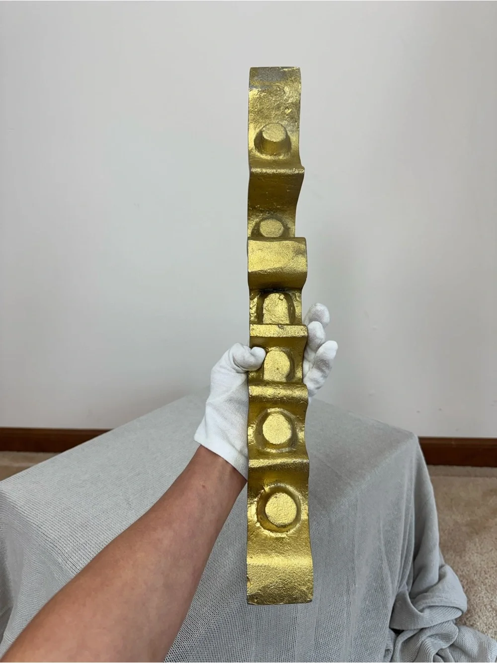 MCM Style Sculptural Gold Metal Wave Candelabra Taper Candle Holder Centerpiece